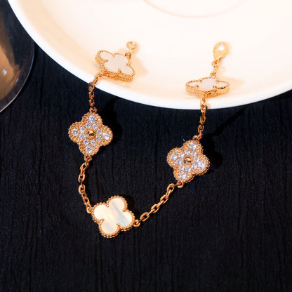 [Echo Fine ]CLOVER BRACELET 5 MOTIF WHITE MOP DIAMOND