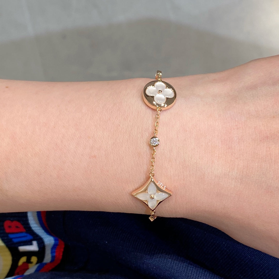 [Echo Fine ]STAR AND SUN 4 MOTIF WHITE MOP PINK GOLD BRACELET