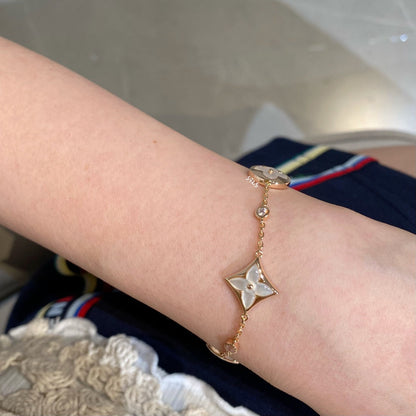 [Echo Fine ]STAR AND SUN 4 MOTIF WHITE MOP PINK GOLD BRACELET