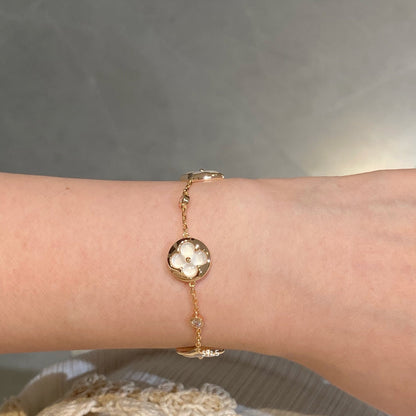 [Echo Fine ]STAR AND SUN 4 MOTIF WHITE MOP PINK GOLD BRACELET