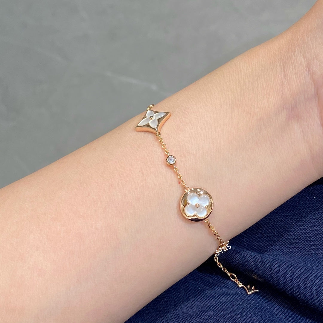 [Echo Fine ]STAR AND SUN 4 MOTIF WHITE MOP PINK GOLD BRACELET