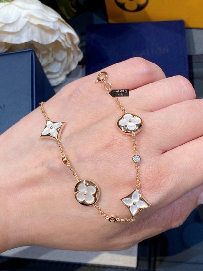 [Echo Fine ]STAR AND SUN 4 MOTIF WHITE MOP PINK GOLD BRACELET