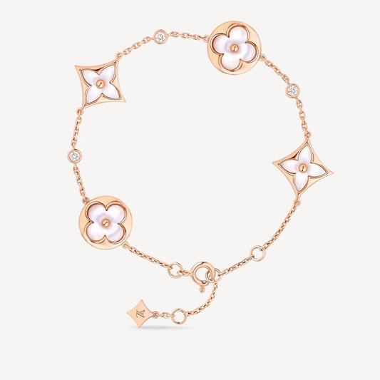 [Echo Fine ]STAR AND SUN 4 MOTIF WHITE MOP PINK GOLD BRACELET