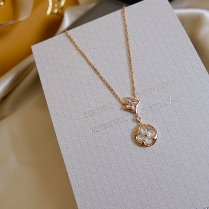 [Echo Fine ]STAR AND SUN WHITE MOP 2 MOTIF PINK GOLD NECKLACE