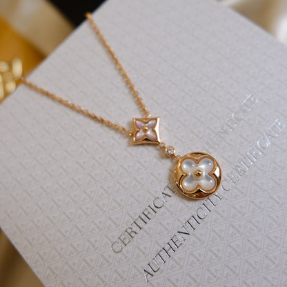 [Echo Fine ]STAR AND SUN WHITE MOP 2 MOTIF PINK GOLD NECKLACE