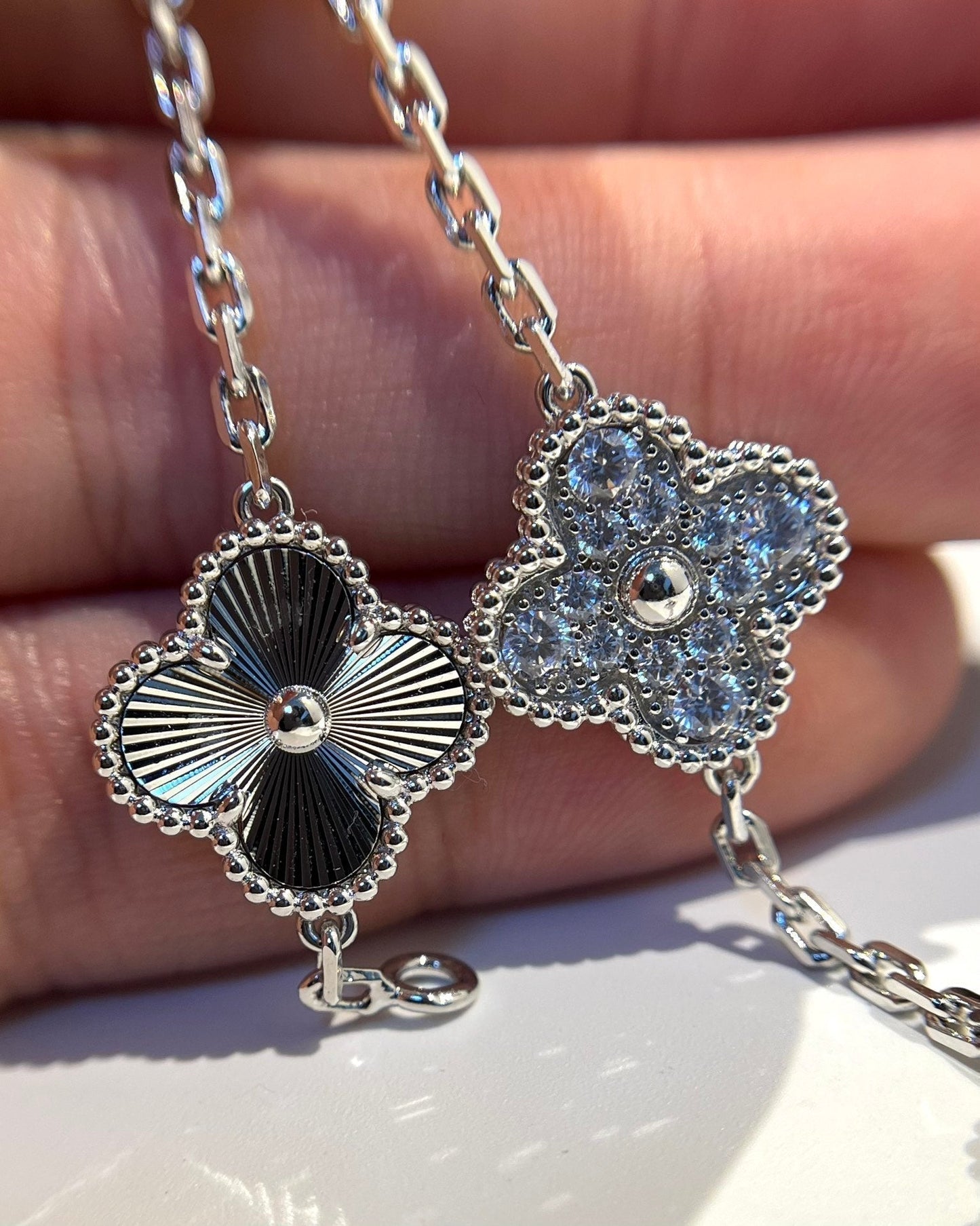 [Echo Fine ]CLOVER 5 MOTIF SILVER DIAMOND BRACELET
