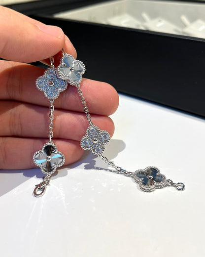 [Echo Fine ]CLOVER 5 MOTIF SILVER DIAMOND BRACELET