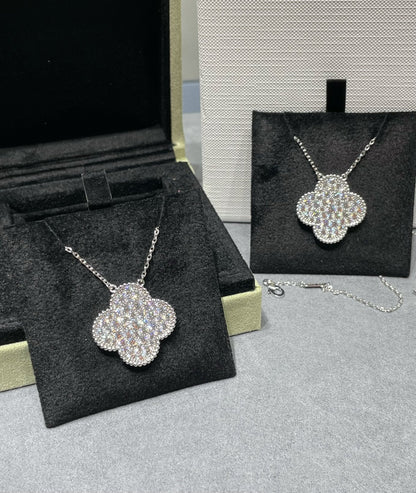 [Echo Fine ]CLOVER 25MM LARGE PENDANT DIAMOND PAVED SILVER NECKLACE