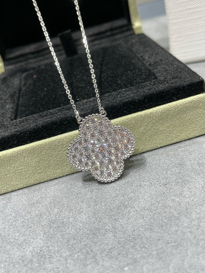 [Echo Fine ]CLOVER 25MM LARGE PENDANT DIAMOND PAVED SILVER NECKLACE