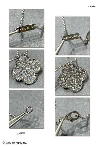 [Echo Fine ]CLOVER 25MM LARGE PENDANT DIAMOND PAVED SILVER NECKLACE