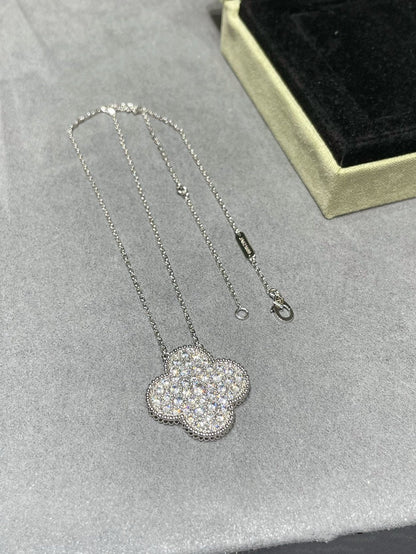 [Echo Fine ]CLOVER 25MM LARGE PENDANT DIAMOND PAVED SILVER NECKLACE