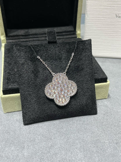 [Echo Fine ]CLOVER 25MM LARGE PENDANT DIAMOND PAVED SILVER NECKLACE