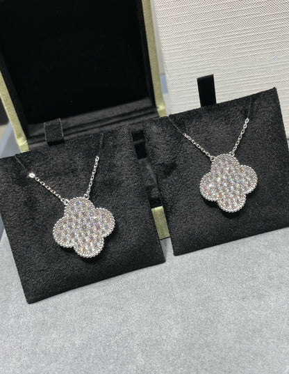 [Echo Fine ]CLOVER 25MM LARGE PENDANT DIAMOND PAVED SILVER NECKLACE