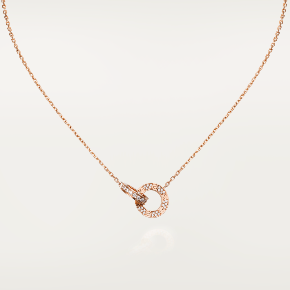 [Echo Fine ]LOVE 7.6MM NECKLACE ROSE GOLD AND SILVER  FULL DIAMOND