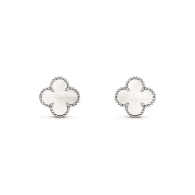 [Echo Fine ]CLOVER MEDIUM 1 MOTIFS  WHITE MOP EARRINGS SILVER