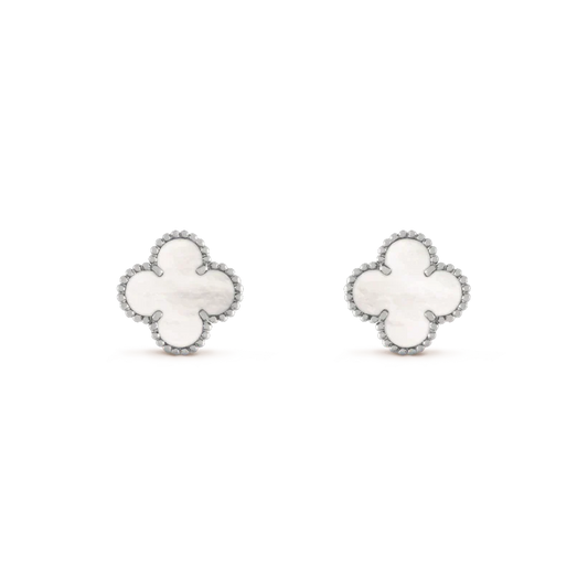 [Echo Fine ]CLOVER MEDIUM 1 MOTIFS  WHITE MOP EARRINGS SILVER