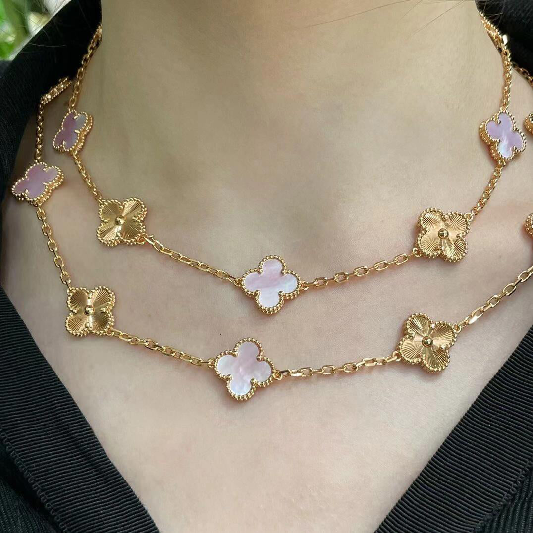 [Echo Fine ]CLOVER 20 MOTIFS LASER PINK MOP NECKLACE