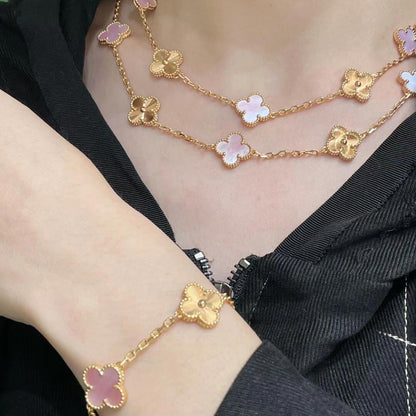 [Echo Fine ]CLOVER 20 MOTIFS LASER PINK MOP NECKLACE