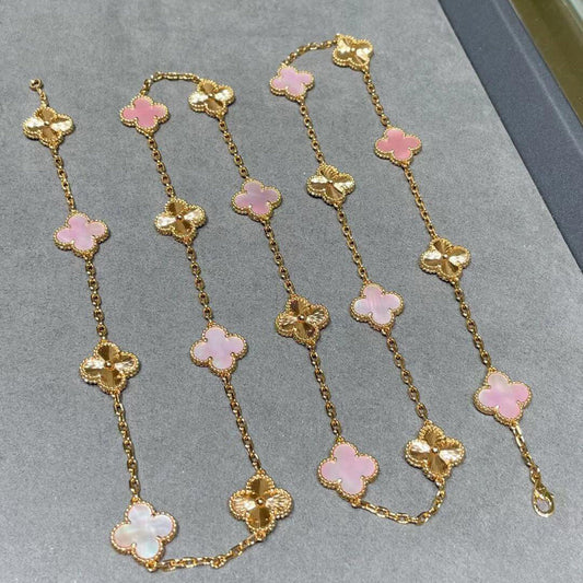 [Echo Fine ]CLOVER 20 MOTIFS LASER PINK MOP NECKLACE