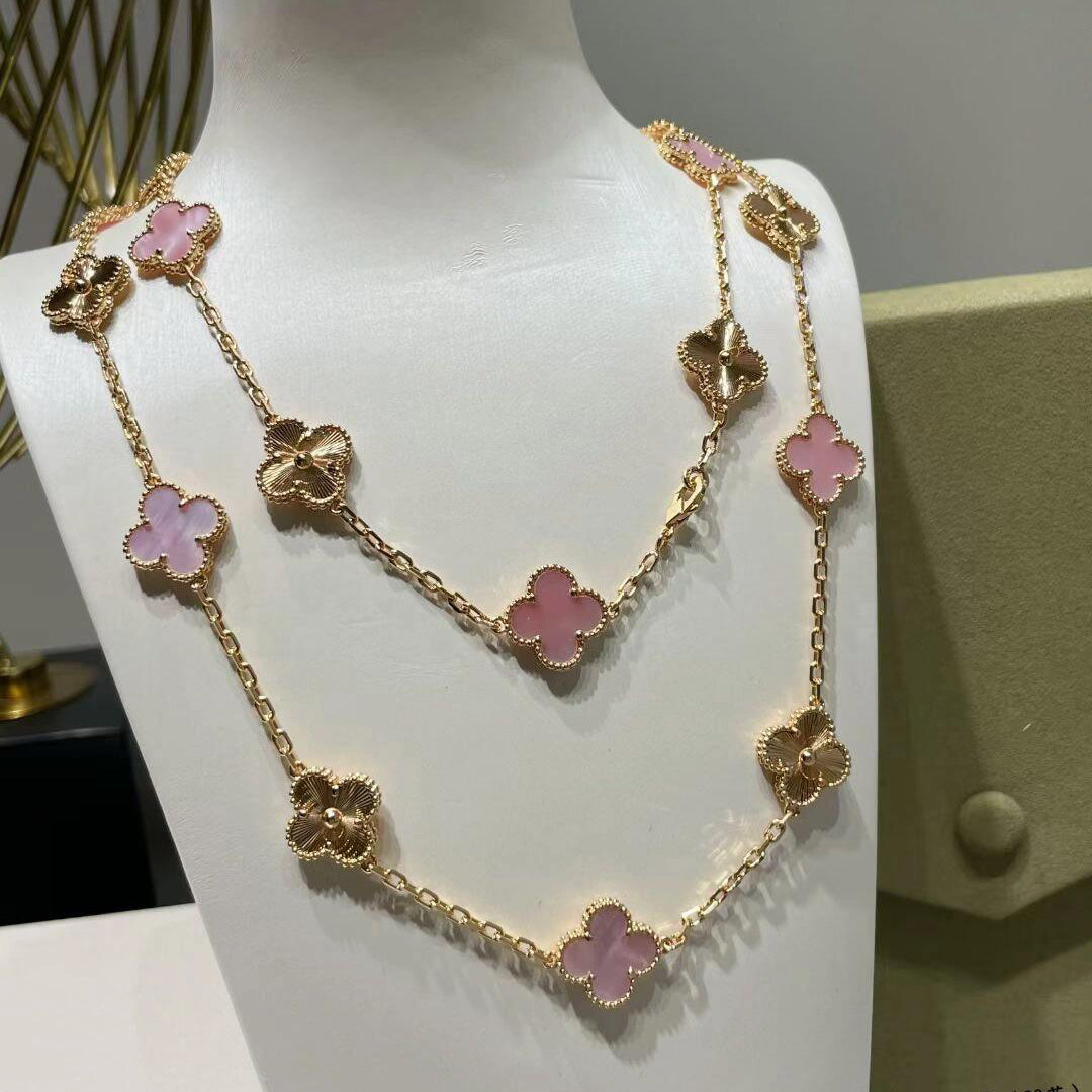 [Echo Fine ]CLOVER 20 MOTIFS LASER PINK MOP NECKLACE
