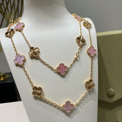 [Echo Fine ]CLOVER 20 MOTIFS LASER PINK MOP NECKLACE