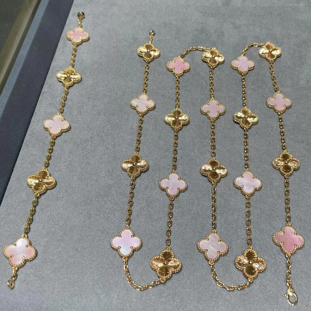 [Echo Fine ]CLOVER 20 MOTIFS LASER PINK MOP NECKLACE