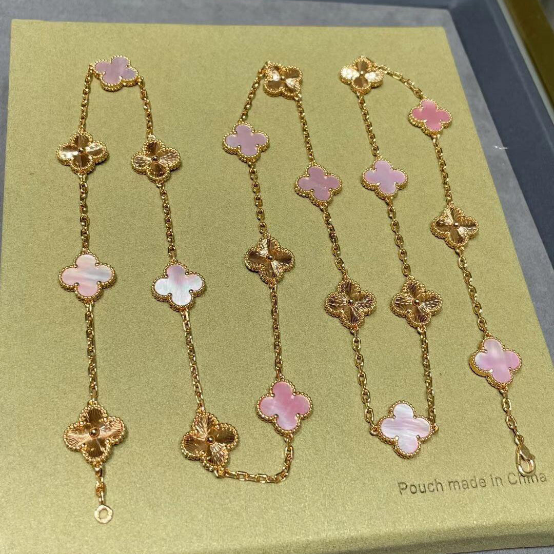 [Echo Fine ]CLOVER 20 MOTIFS LASER PINK MOP NECKLACE