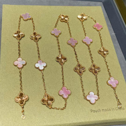 [Echo Fine ]CLOVER 20 MOTIFS LASER PINK MOP NECKLACE