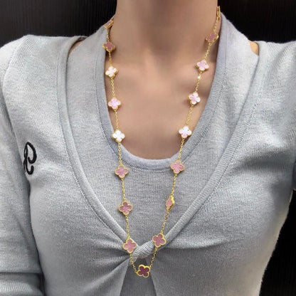 [Echo Fine ]CLOVER 20 MOTIFS PINK MOP NECKLACE