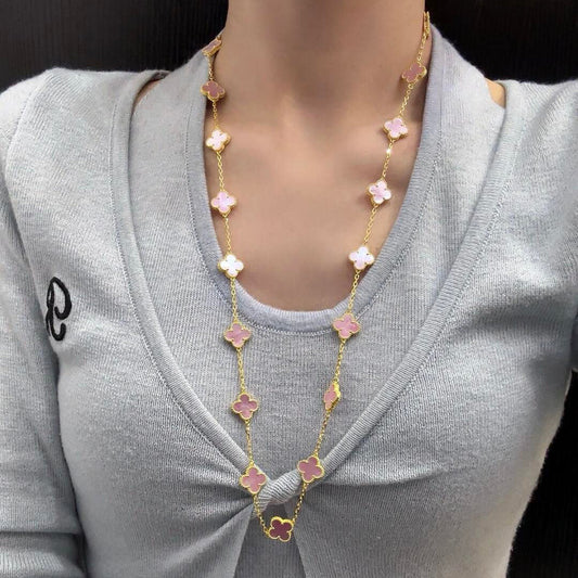 [Echo Fine ]CLOVER 20 MOTIFS PINK MOP NECKLACE