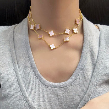 [Echo Fine ]CLOVER 20 MOTIFS PINK MOP NECKLACE