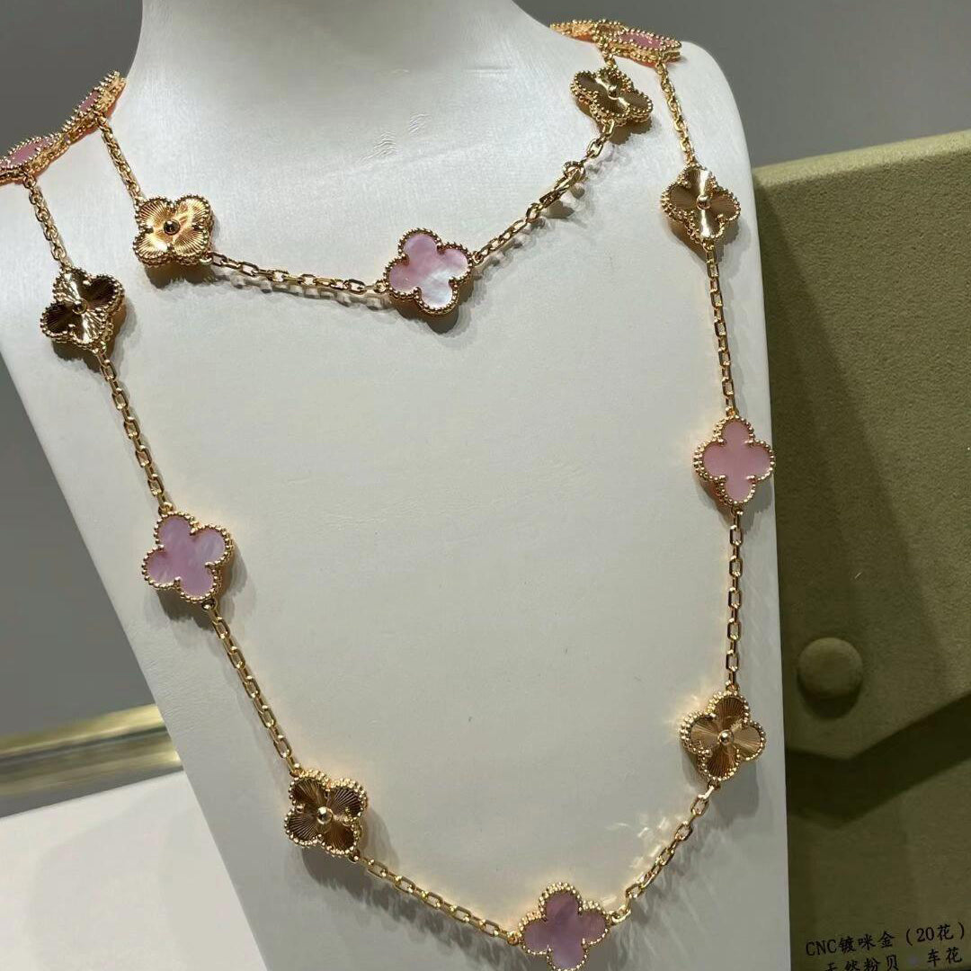[Echo Fine ]CLOVER 20 MOTIFS LASER PINK MOP NECKLACE