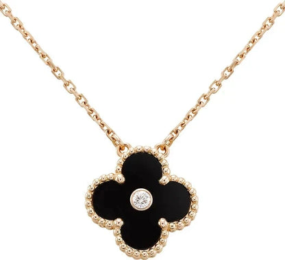 [Echo Fine ]CLOVER 15MM DIAMOND ONYX NECKLACE