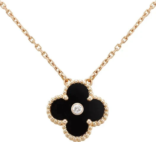 [Echo Fine ]CLOVER 15MM DIAMOND ONYX NECKLACE