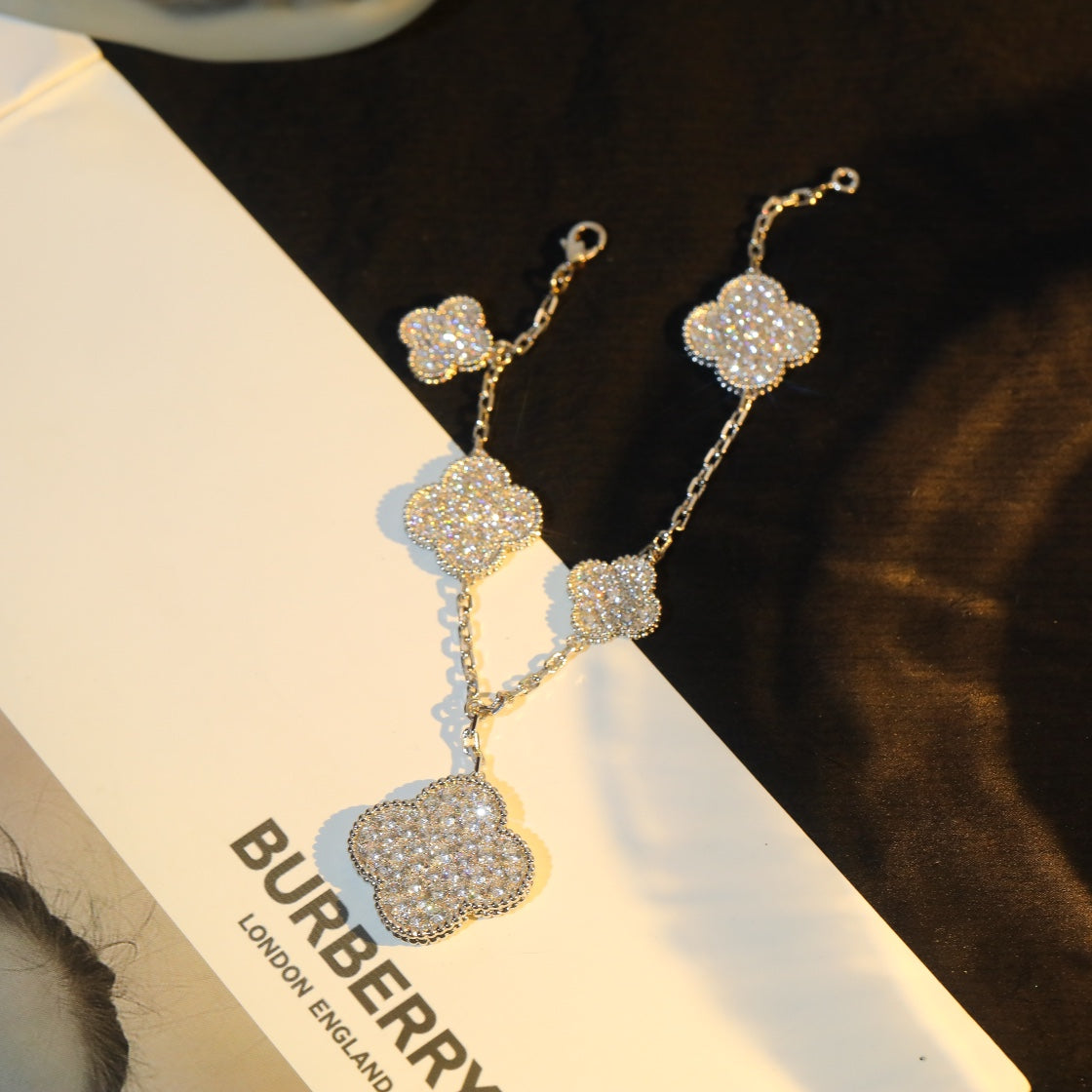 [Echo Fine ]CLOVER BRACELET 5 MOTIF SILVER DIAMOND PAVED
