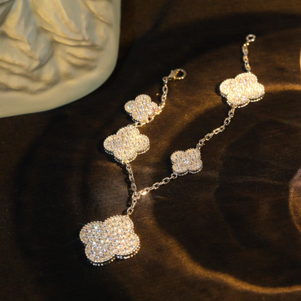 [Echo Fine ]CLOVER BRACELET 5 MOTIF SILVER DIAMOND PAVED