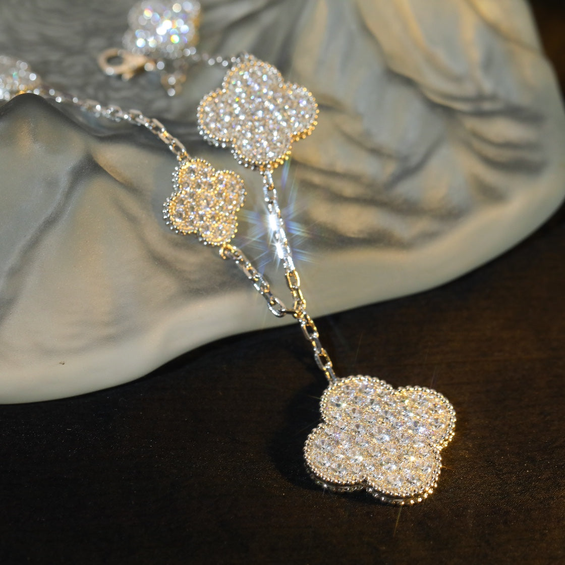 [Echo Fine ]CLOVER BRACELET 5 MOTIF SILVER DIAMOND PAVED