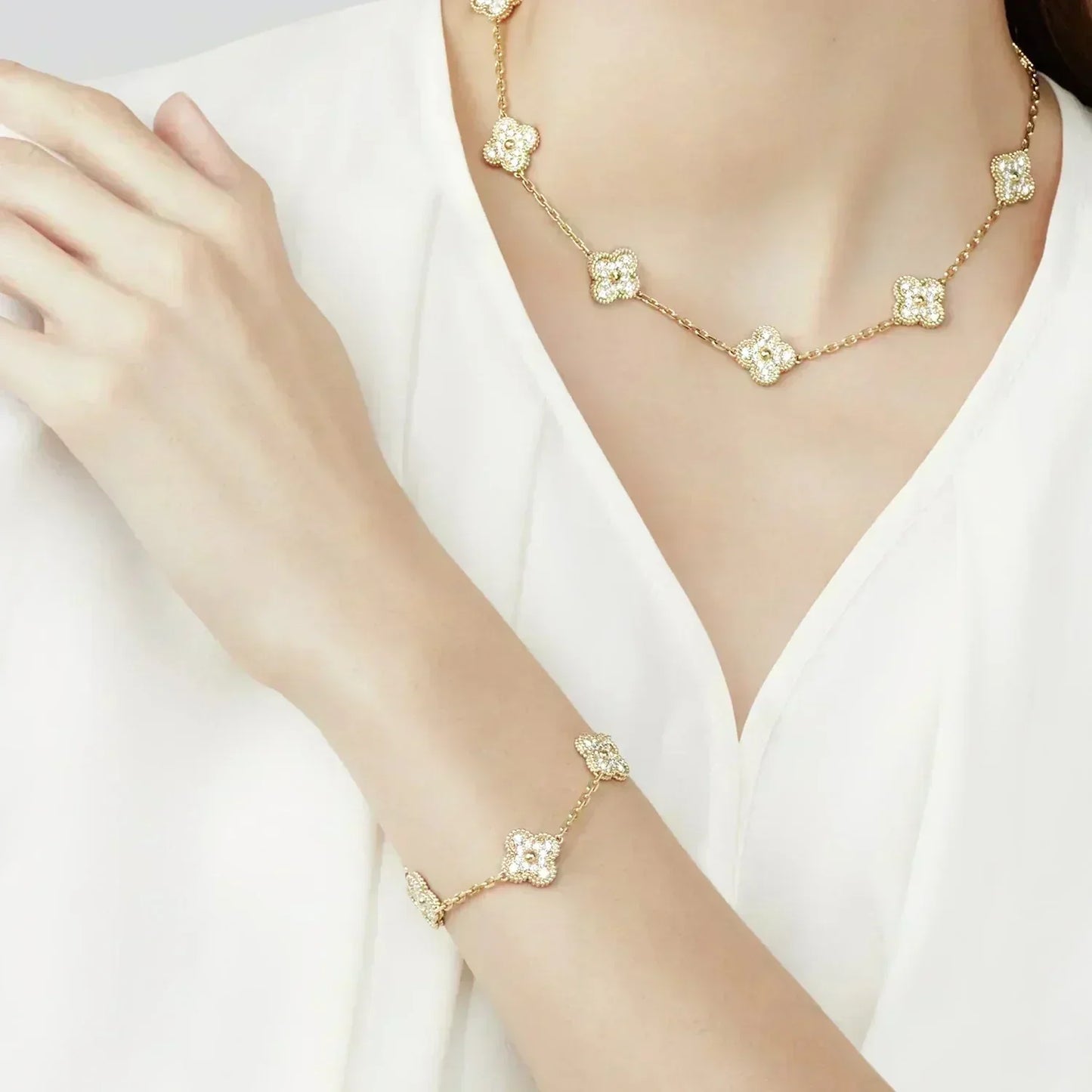 [Echo Fine ]CLOVER 5 MOTIFS  FULL DIAMOND BRACELET