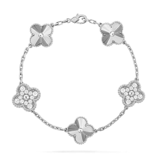 [Echo Fine ]CLOVER 5 MOTIF SILVER DIAMOND BRACELET