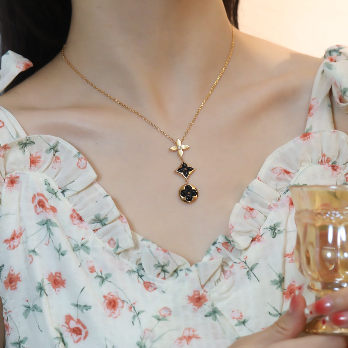 [Echo Fine ]STAR AND SUN ONYX PINK GOLD NECKLACE