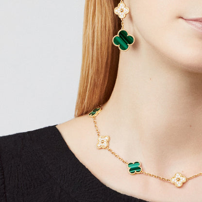 [Echo Fine ]CLOVER 10 MOTIFS MALACHITE DIAMOND NECKLACE