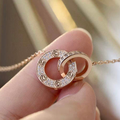 [Echo Fine ]LOVE 7.6MM NECKLACE ROSE GOLD AND SILVER  FULL DIAMOND