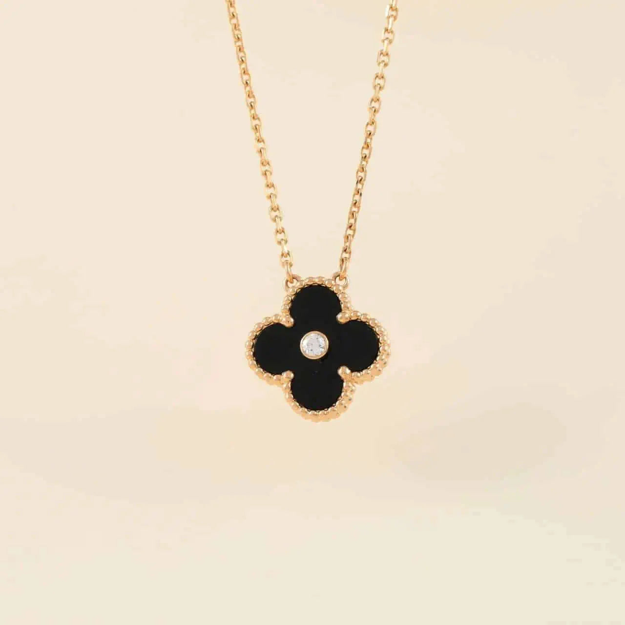 [Echo Fine ]CLOVER 15MM DIAMOND ONYX NECKLACE