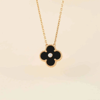 [Echo Fine ]CLOVER 15MM DIAMOND ONYX NECKLACE
