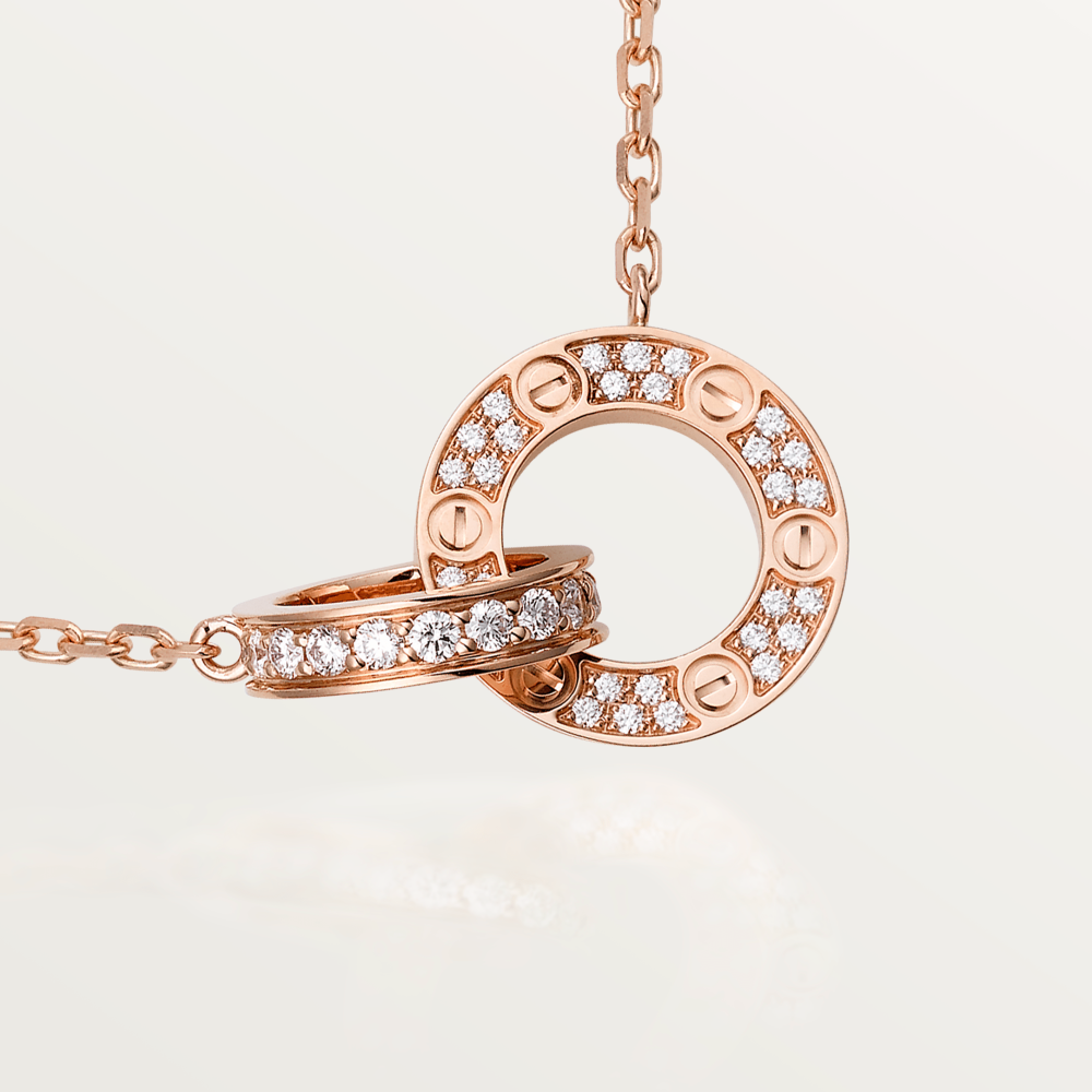 [Echo Fine ]LOVE 7.6MM NECKLACE ROSE GOLD AND SILVER  FULL DIAMOND
