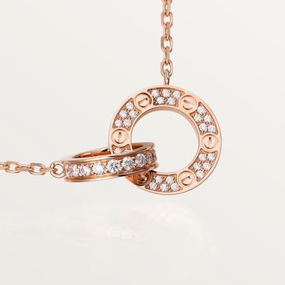 [Echo Fine ]LOVE 7.6MM NECKLACE ROSE GOLD AND SILVER  FULL DIAMOND