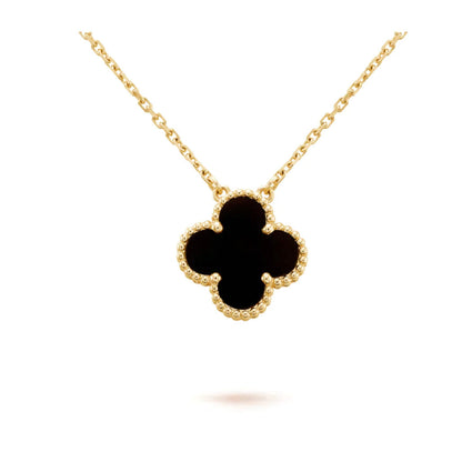 [Echo Fine ]CLOVER 15MM BLACK ONYX SINGLE FLOWER NECKLACE