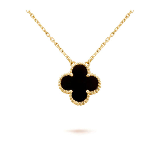 [Echo Fine ]CLOVER 15MM BLACK ONYX SINGLE FLOWER NECKLACE