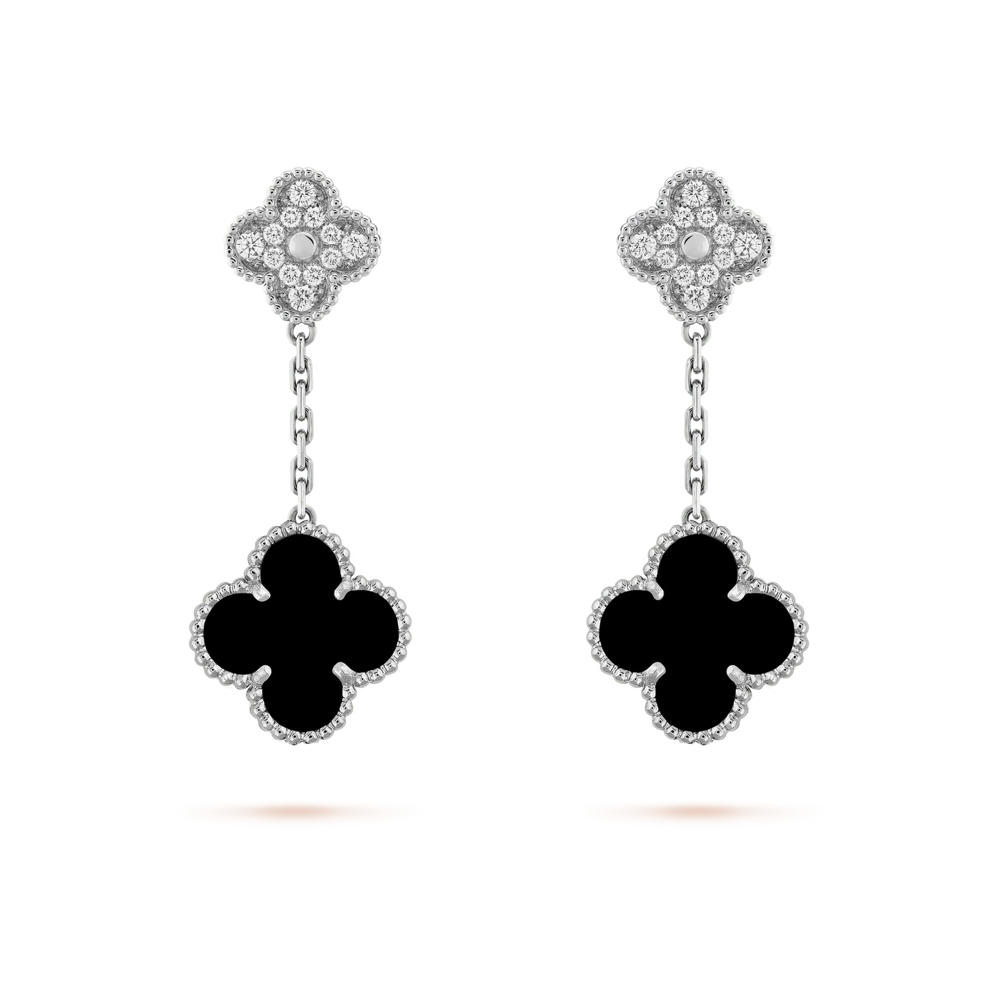 [Echo Fine ]CLOVER 2 MOTIFS  DIAMOND ONYX EARRINGS SILVER