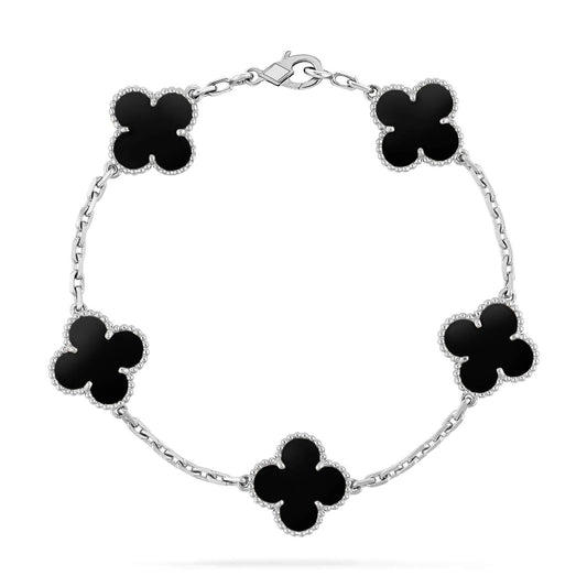 [Echo Fine ]CLOVER 5 MOTIF ONYXS  BRACELET SILVER